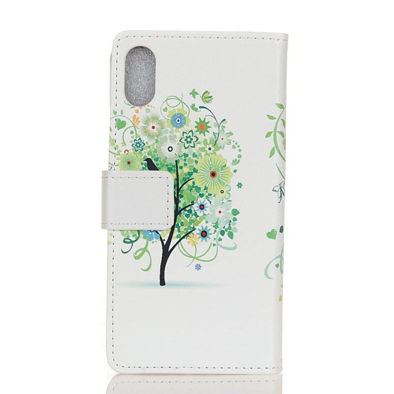 Folio Deksel for iPhone XR Oransje Blomstrende Tre