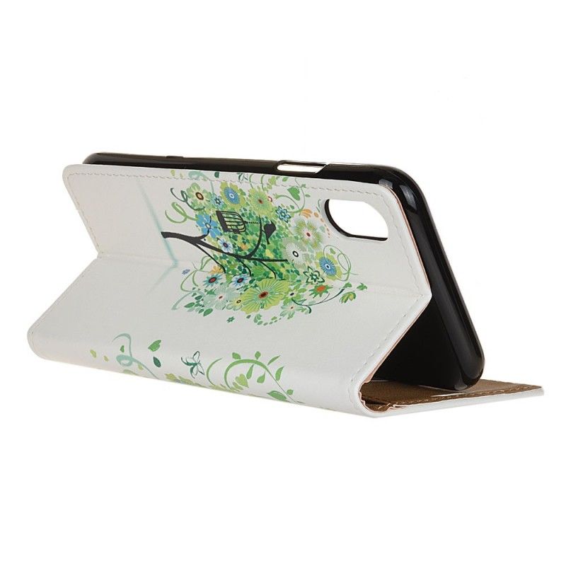 Folio Deksel for iPhone XR Oransje Blomstrende Tre