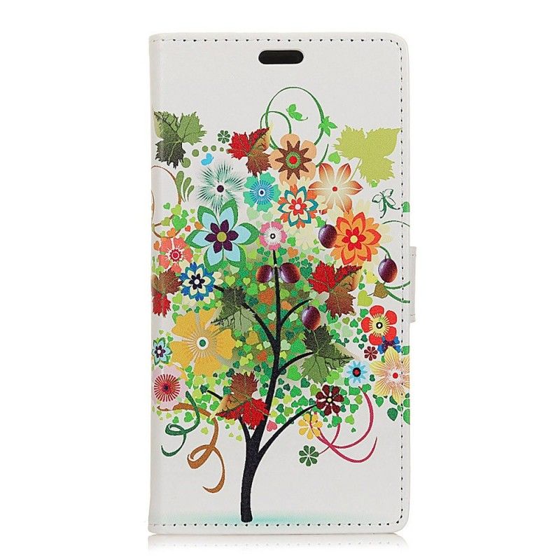 Folio Deksel for iPhone XR Oransje Blomstrende Tre