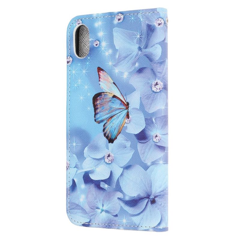 Folio Deksel for iPhone XR Thong Diamant Sommerfugler