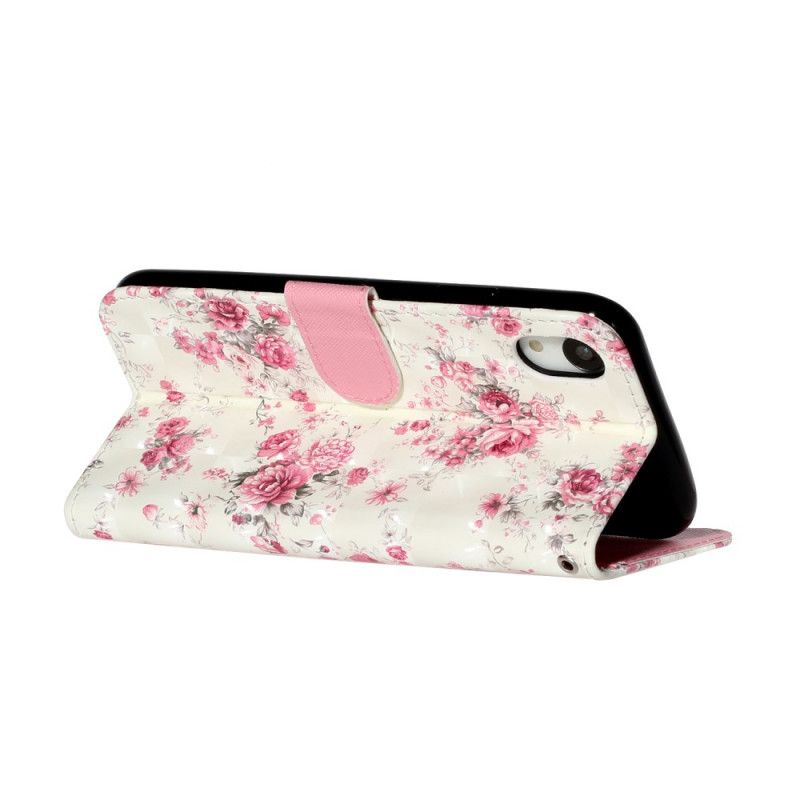 Folio Deksel iPhone XR Blomster Lys Flekker Med Stropp Beskyttelse