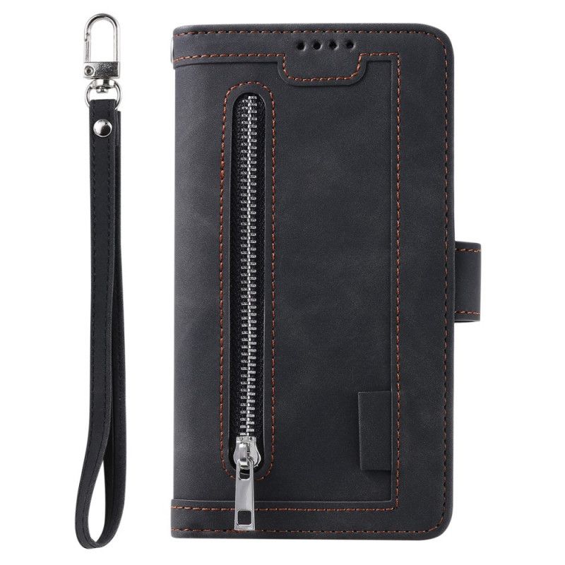 Folio Deksel iPhone XR Svart 9 Lanyard Card Holders