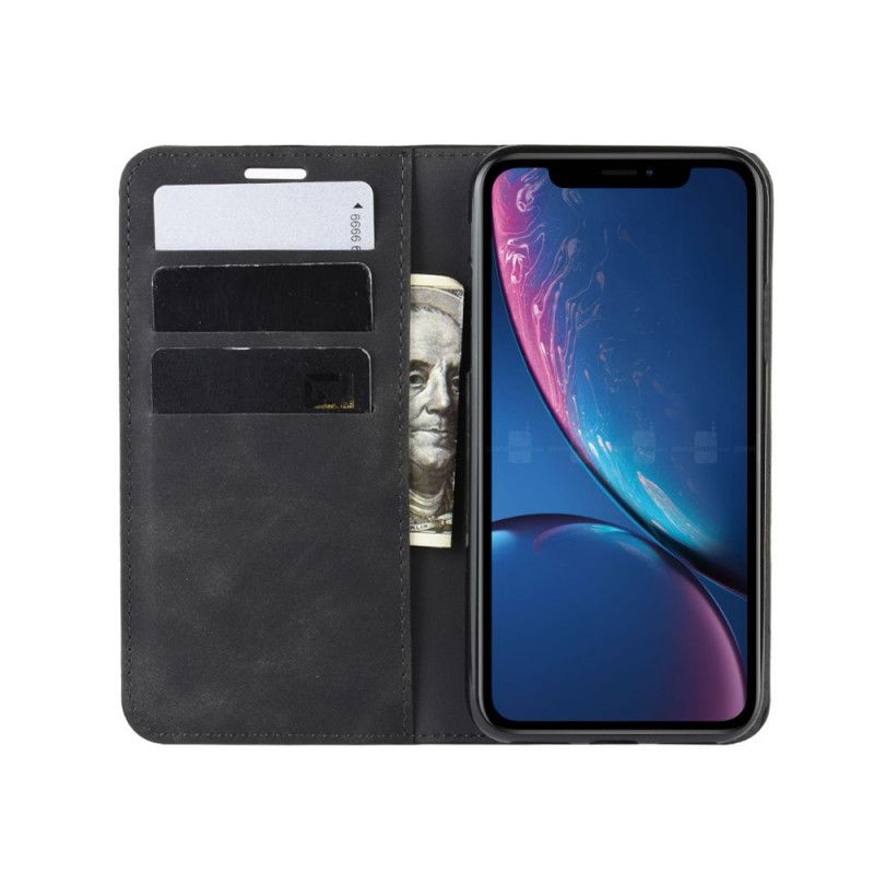 Folio Deksel iPhone XR Svart Myk Skinneffekt