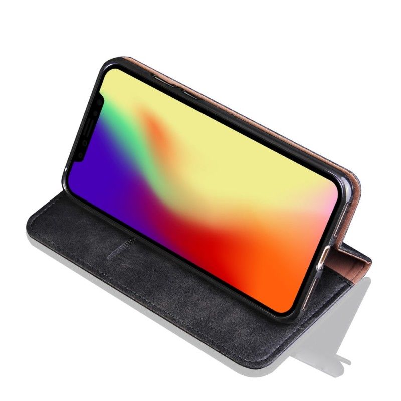 Folio Deksel iPhone XR Svart Sydd Skinneffekt