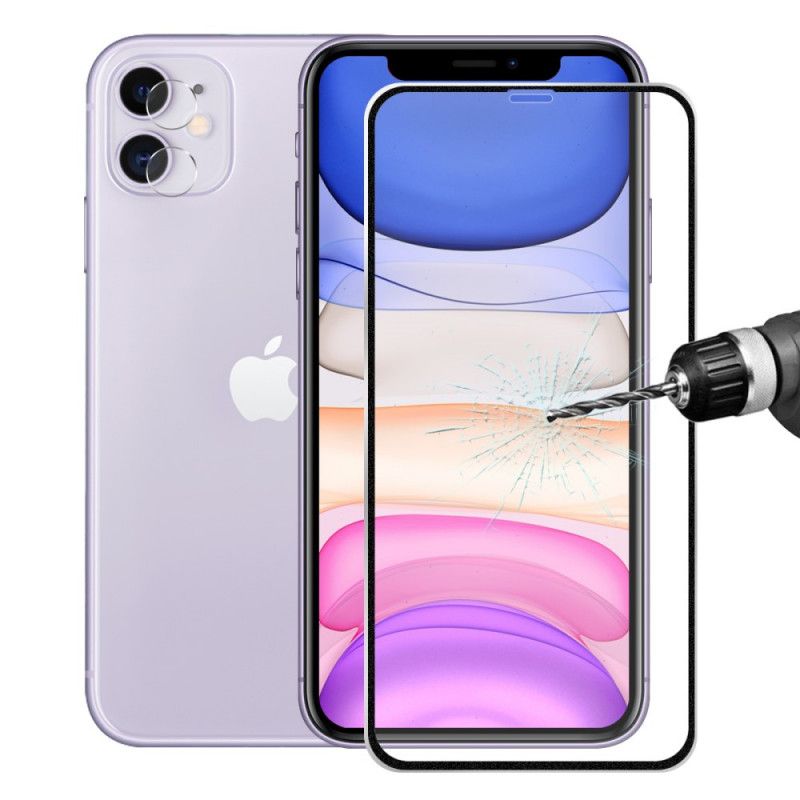 Herdet Glasssett For iPhone XR Svart Hatprinseskjerm Og Linse