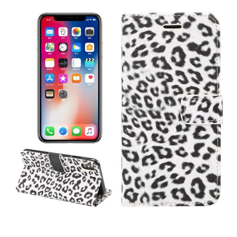 Lærdeksel Folio Deksel iPhone XR Hvit Leopard