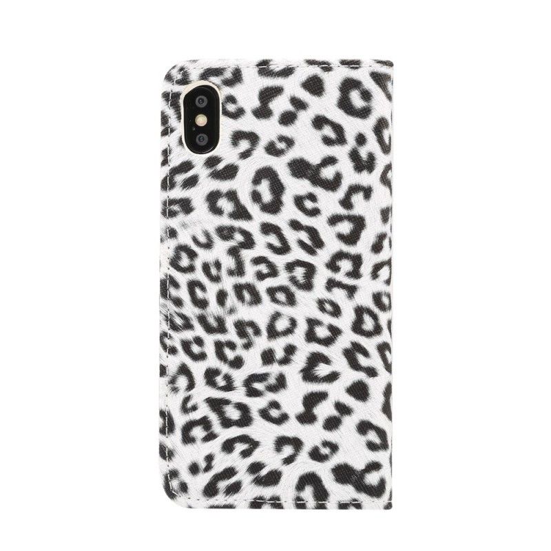 Lærdeksel Folio Deksel iPhone XR Hvit Leopard