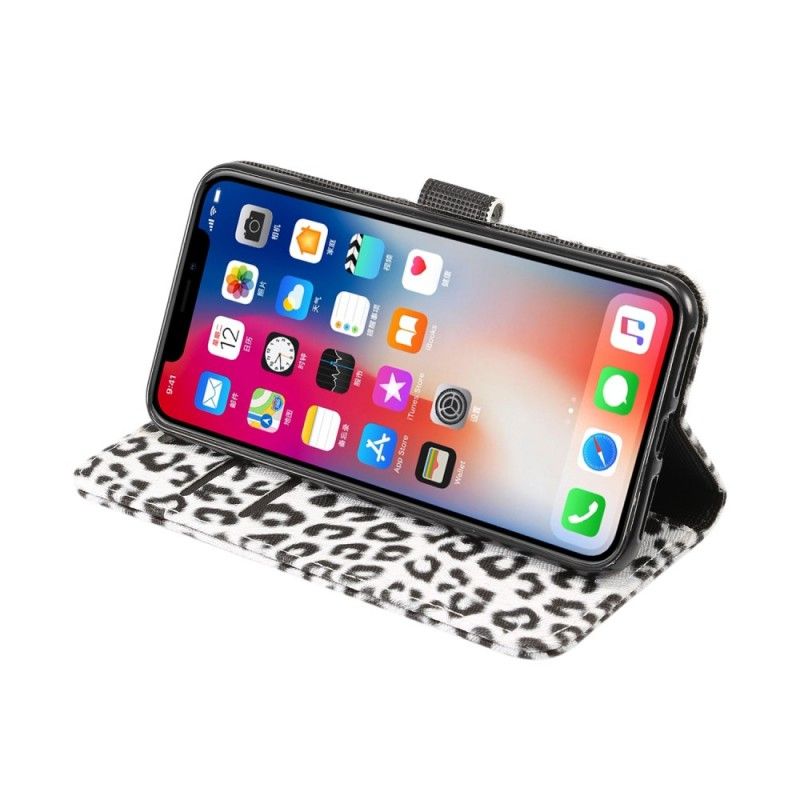 Lærdeksel Folio Deksel iPhone XR Hvit Leopard