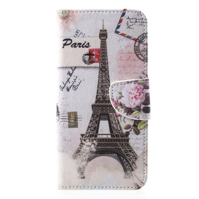 Lærdeksel Folio Deksel iPhone XR Mobildeksel Retro Eiffeltårnet