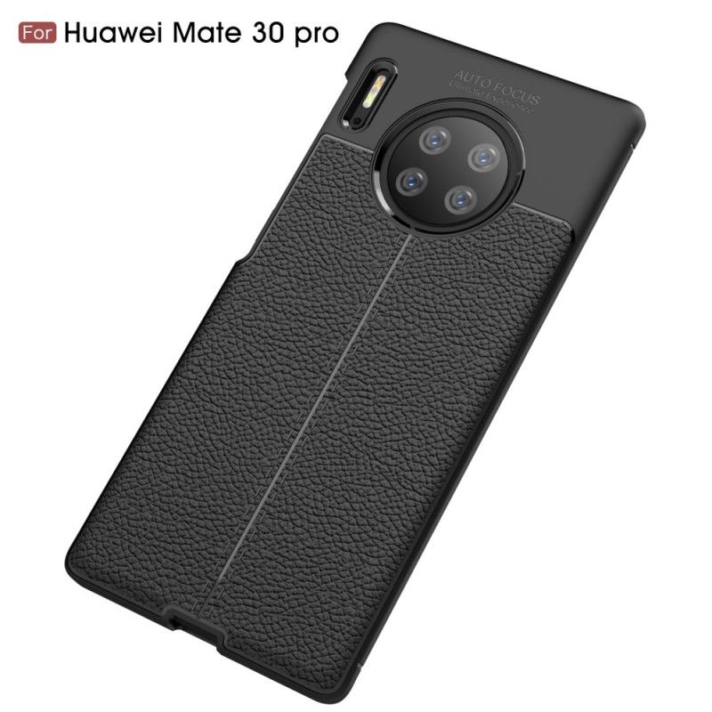 Deksel Huawei Mate 30 Pro Svart Dobbeltlinjet Litchi-Læreffekt