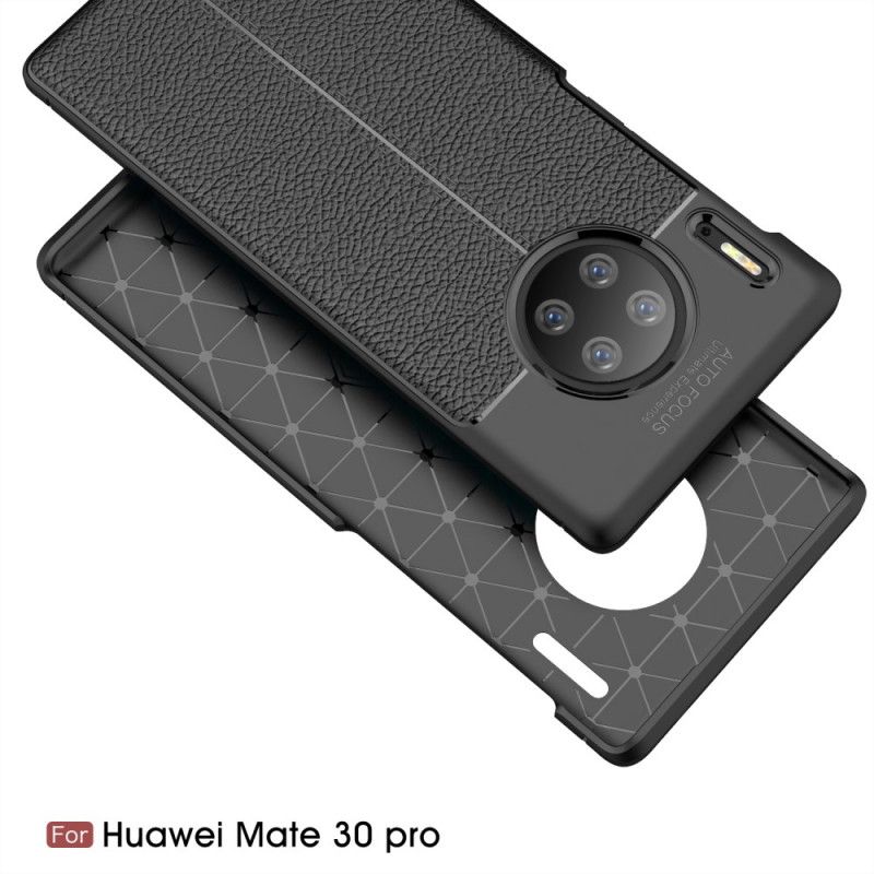 Deksel Huawei Mate 30 Pro Svart Dobbeltlinjet Litchi-Læreffekt