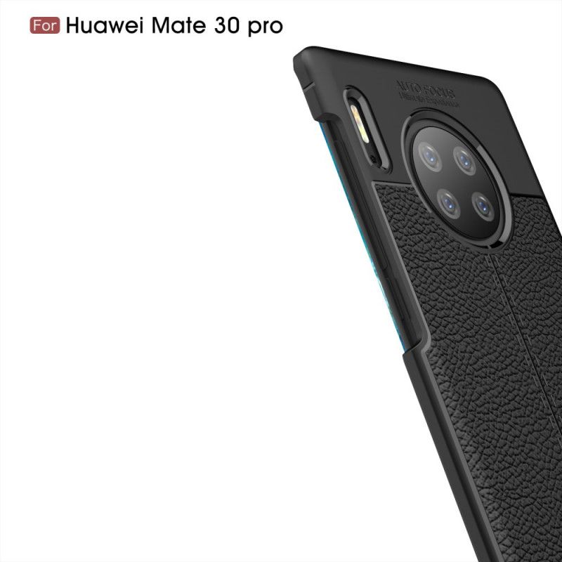 Deksel Huawei Mate 30 Pro Svart Dobbeltlinjet Litchi-Læreffekt