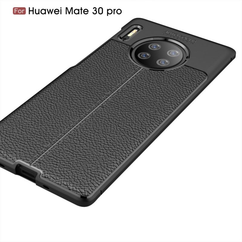 Deksel Huawei Mate 30 Pro Svart Dobbeltlinjet Litchi-Læreffekt