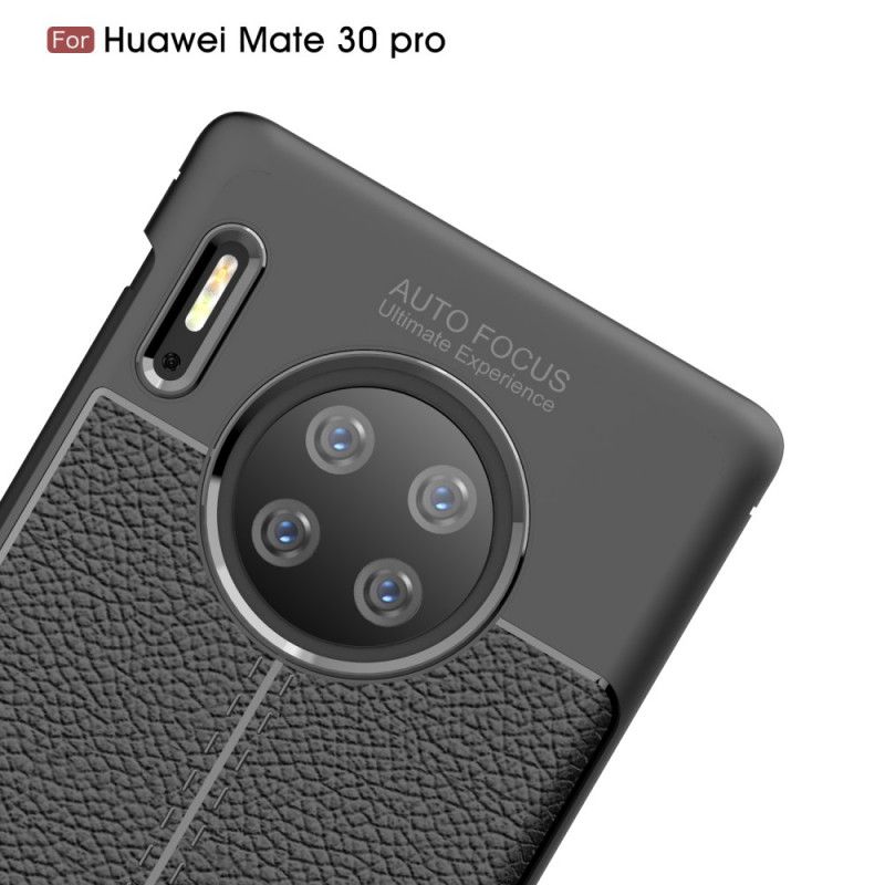 Deksel Huawei Mate 30 Pro Svart Dobbeltlinjet Litchi-Læreffekt