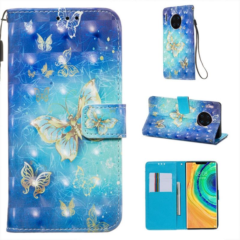 Folio Deksel for Huawei Mate 30 Pro Gyldne Sommerfugler