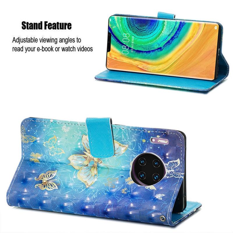 Folio Deksel for Huawei Mate 30 Pro Gyldne Sommerfugler