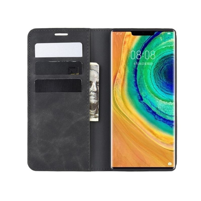 Folio Deksel Huawei Mate 30 Pro Svart Mobildeksel Myk Skinneffekt