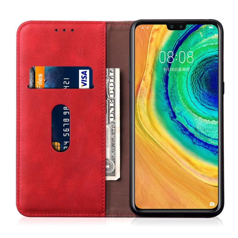 Folio Deksel Huawei Mate 30 Pro Svart Sydd Skinneffekt Beskyttelse