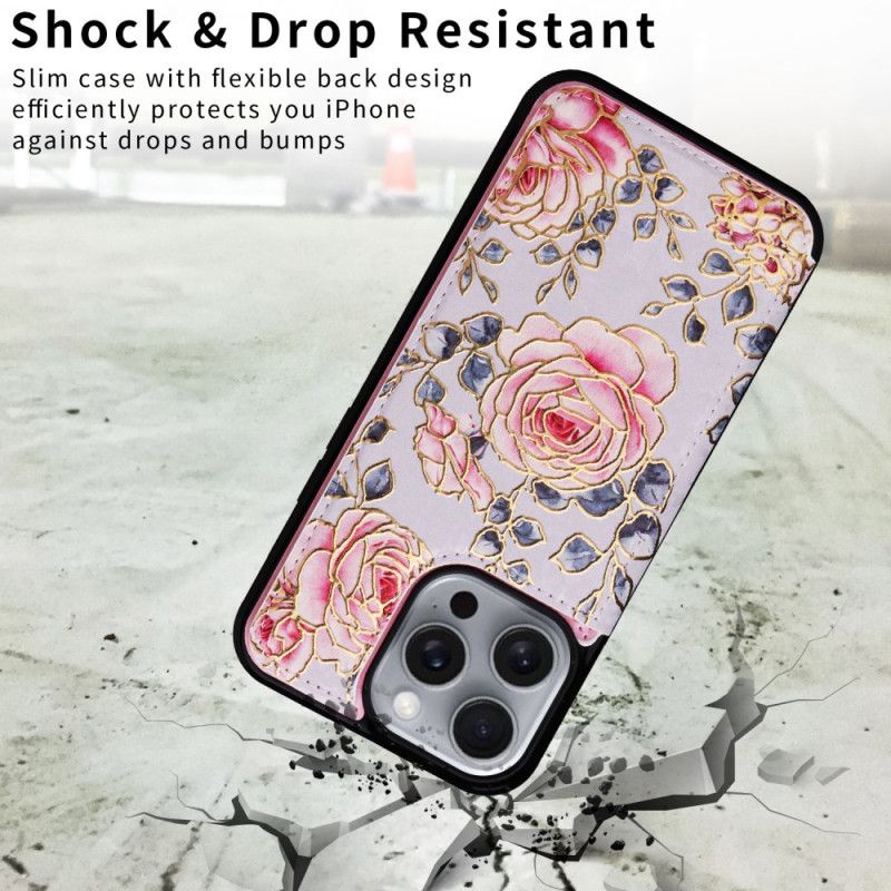 Deksel iPhone 16 Pro Max Mobildeksel Rfid-blokkerende Blomsterkortholder