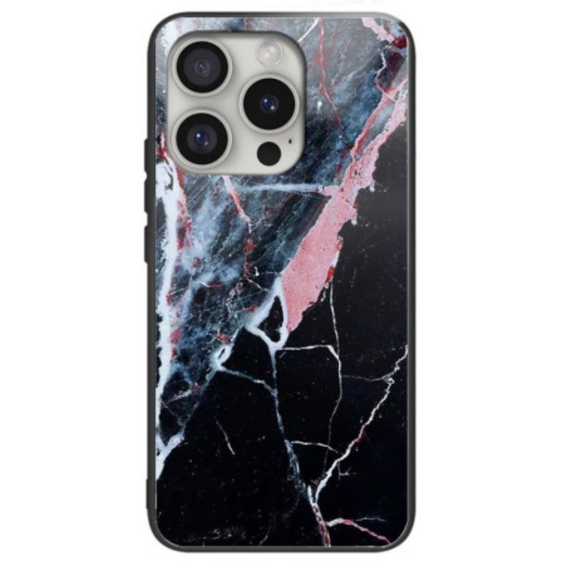 Deksel iPhone 16 Pro Max Mobildeksel Sort Marmor Herdet Glass