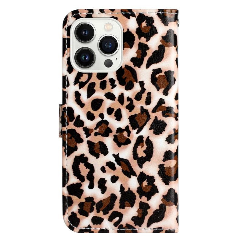 Folio Deksel iPhone 16 Pro Max Leopardmønster Med Stropp