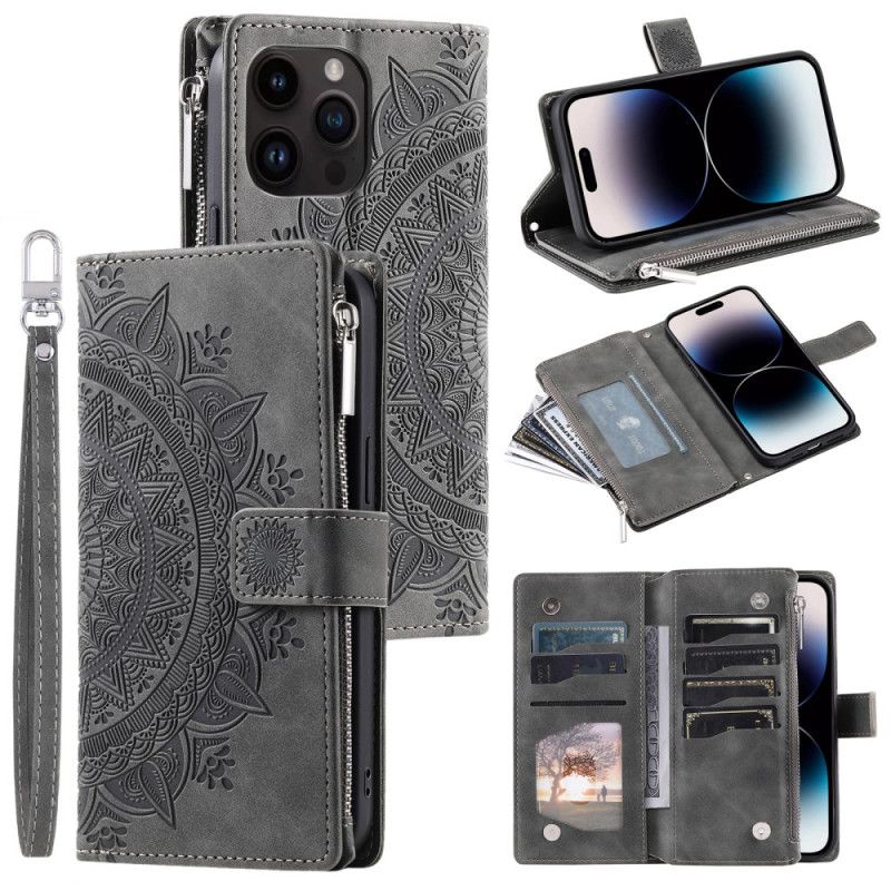 Folio Deksel iPhone 16 Pro Max Lommebok Med Mandala Semsket Skinneffekt Beskyttelse Deksel