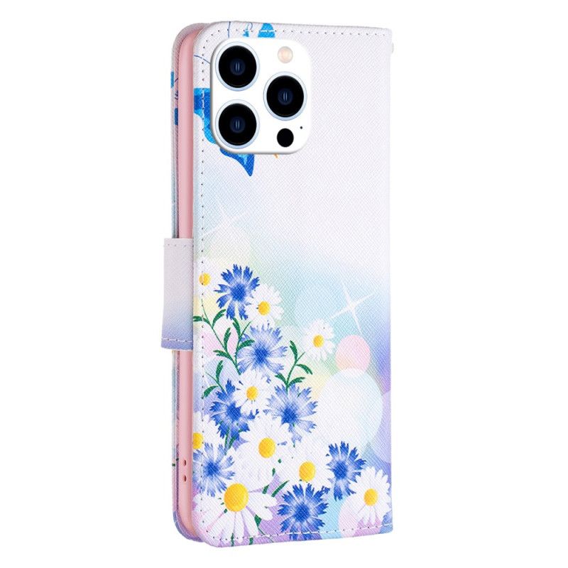 Folio Deksel iPhone 16 Pro Max Sommerfugl Og Blomster