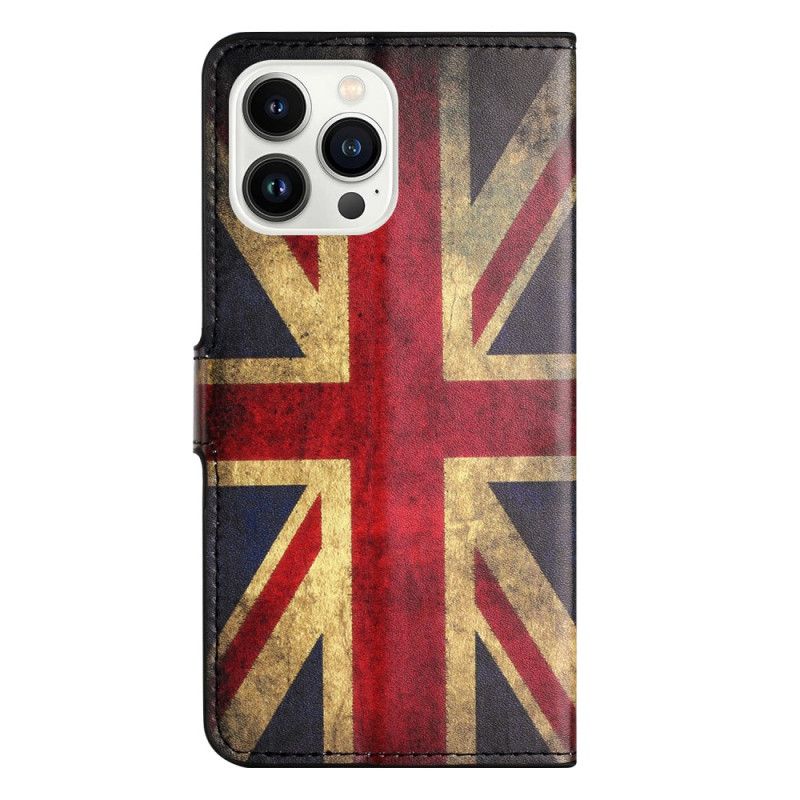 Lærdeksel Folio Deksel iPhone 16 Pro Max Mobildeksel Union Jack-flagg