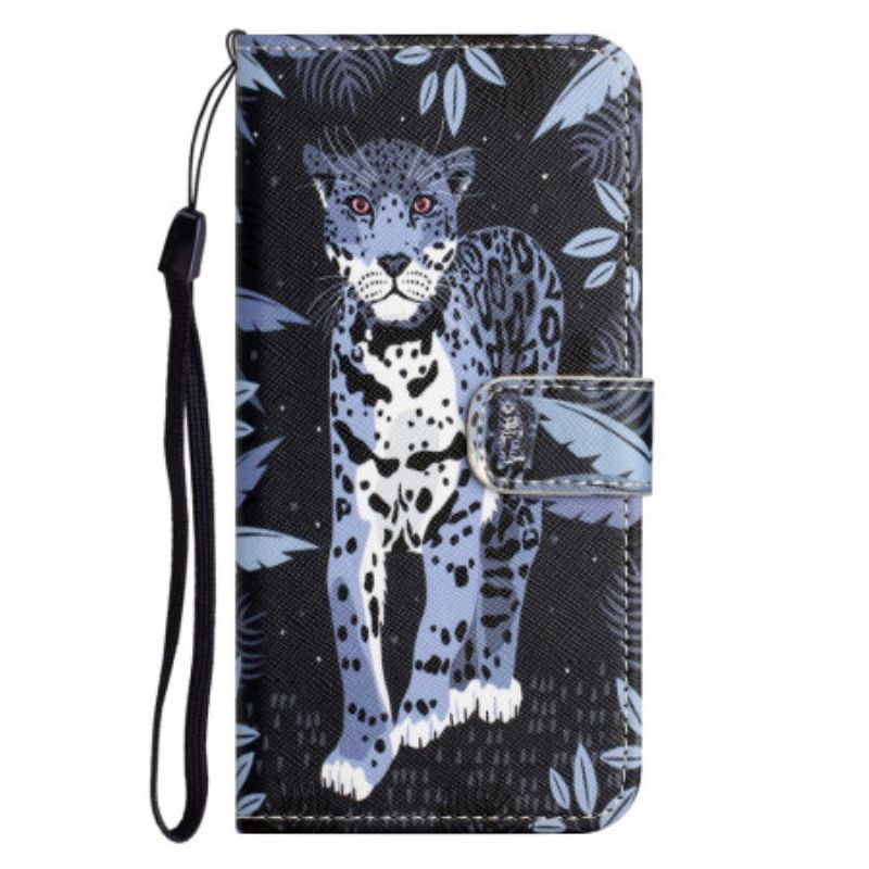 Lærdeksel Folio Deksel iPhone 16 Pro Max Strappy Med Leopardtrykk