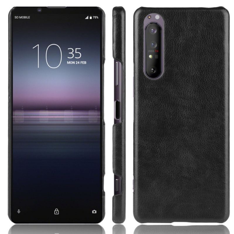 Deksel Sony Xperia 1 II Svart Litchi-Skinneffekt Anti-fall