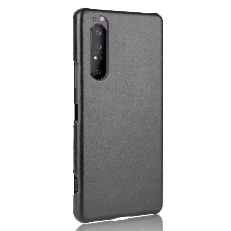 Deksel Sony Xperia 1 II Svart Litchi-Skinneffekt Anti-fall