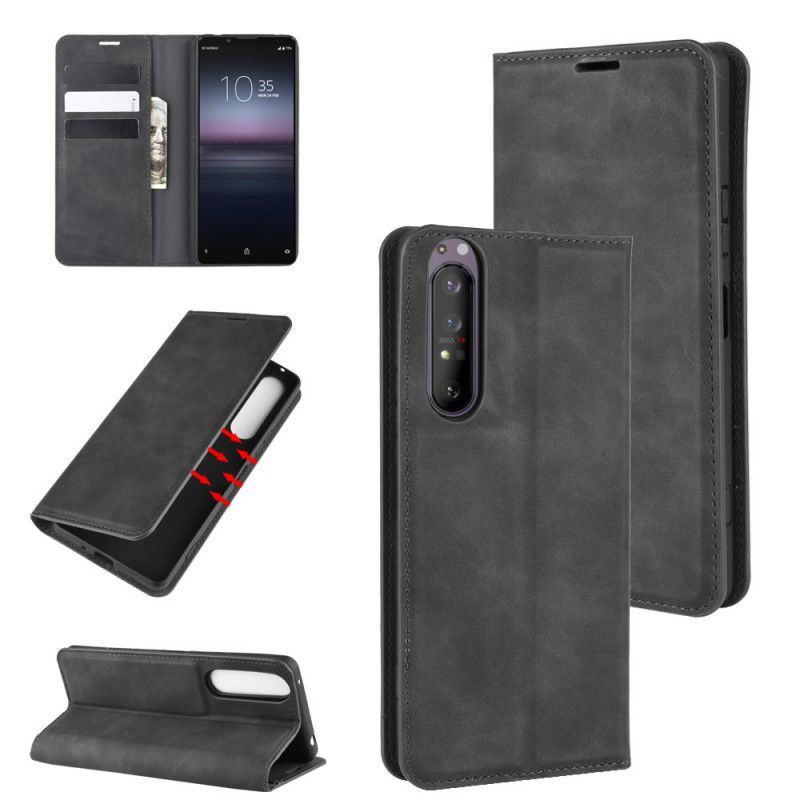 Folio Deksel for Sony Xperia 1 II Svart Myk Skinneffekt