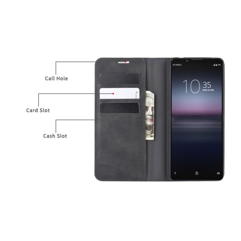 Folio Deksel for Sony Xperia 1 II Svart Myk Skinneffekt