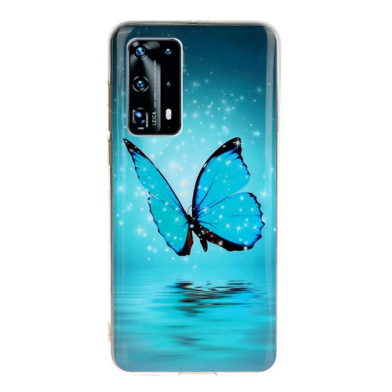 Deksel for Huawei P40 Pro Fluorescerende Blå Sommerfugl