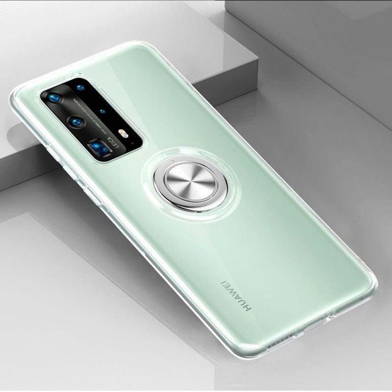 Deksel Huawei P40 Pro Gjennomsiktig Mobildeksel Silikonmetall Roterende Ring