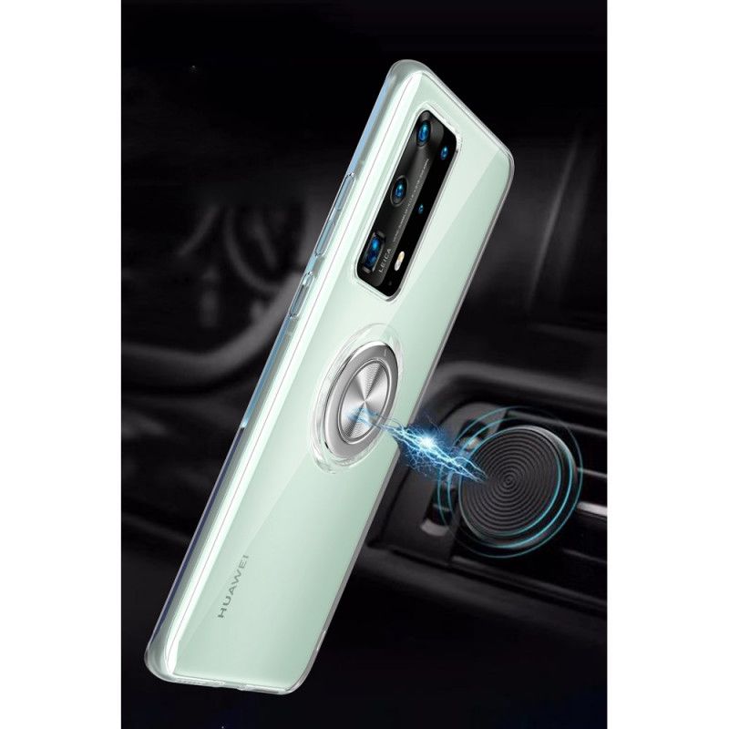 Deksel Huawei P40 Pro Gjennomsiktig Mobildeksel Silikonmetall Roterende Ring