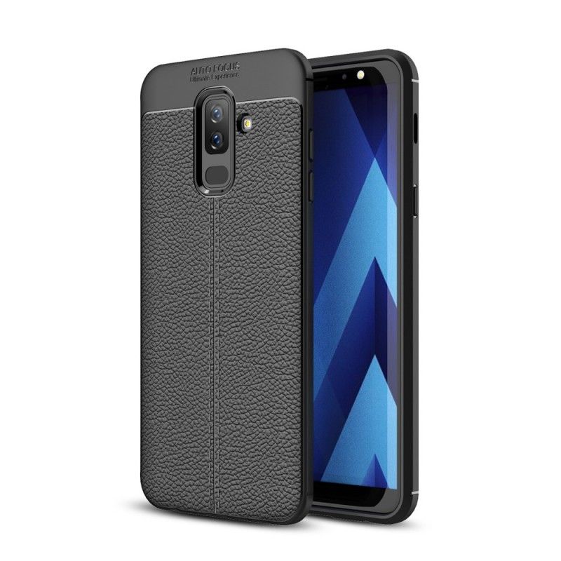 Deksel Samsung Galaxy A6 Plus Svart Dobbeltlinjet Litchi-Effekt