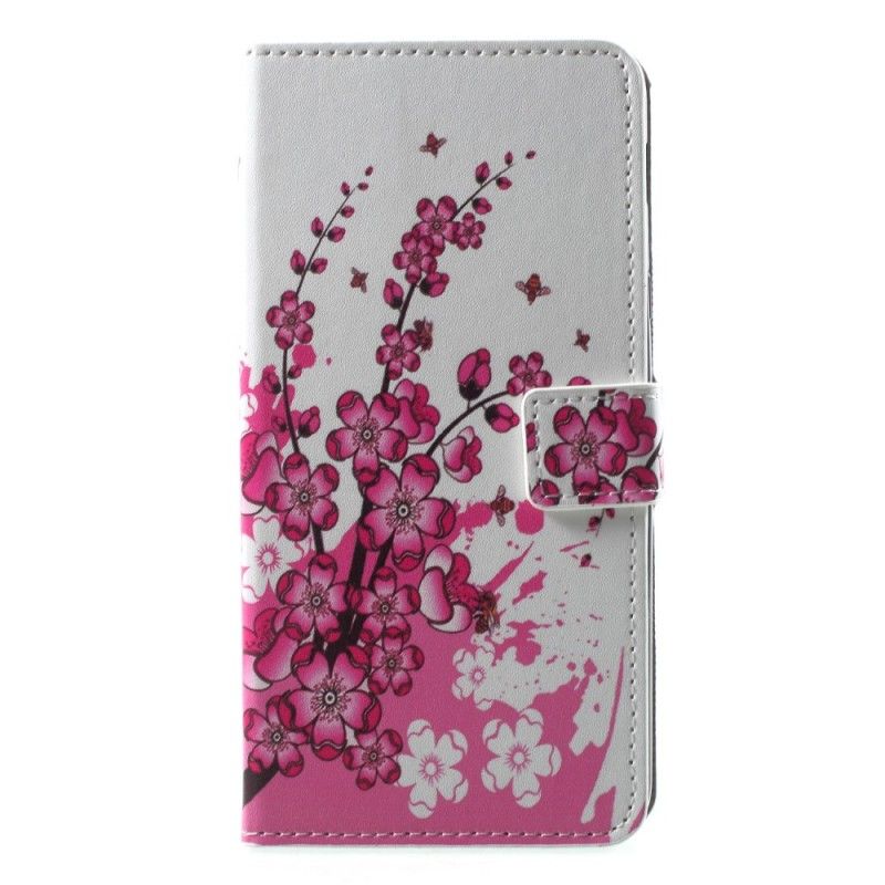 Folio Deksel Samsung Galaxy A6 Plus Magenta Tropiske Blomster Beskyttelse