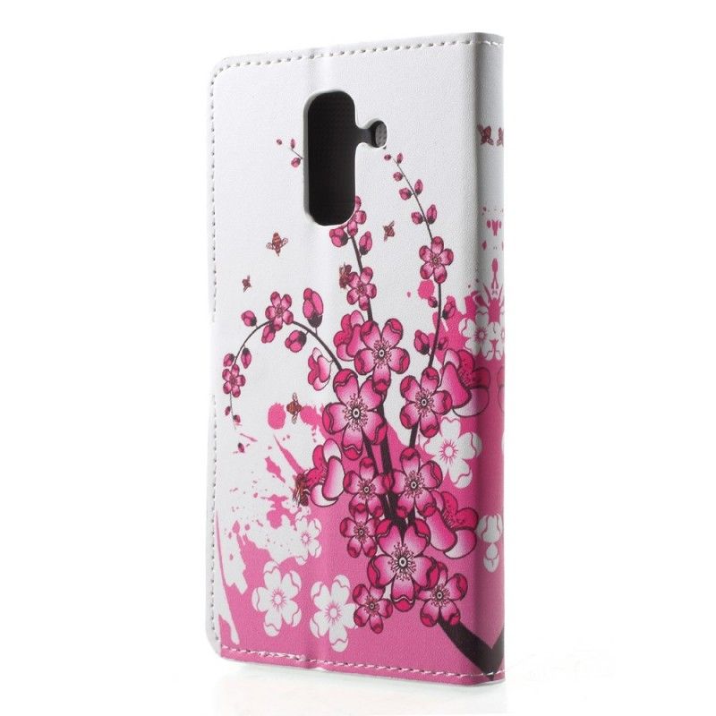 Folio Deksel Samsung Galaxy A6 Plus Magenta Tropiske Blomster Beskyttelse