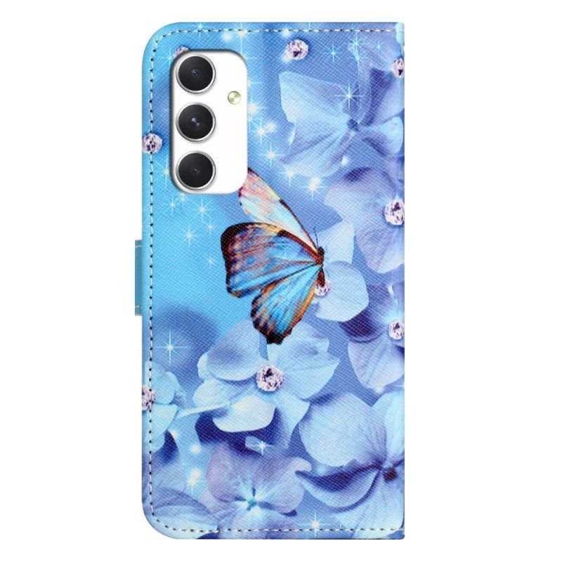 Folio Deksel Samsung Galaxy A16 5g Blå Blomster Og Sommerfugler