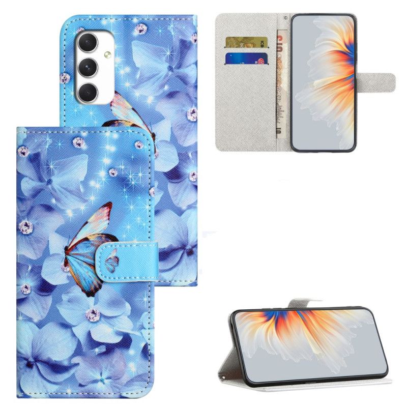 Folio Deksel Samsung Galaxy A16 5g Blå Blomster Og Sommerfugler