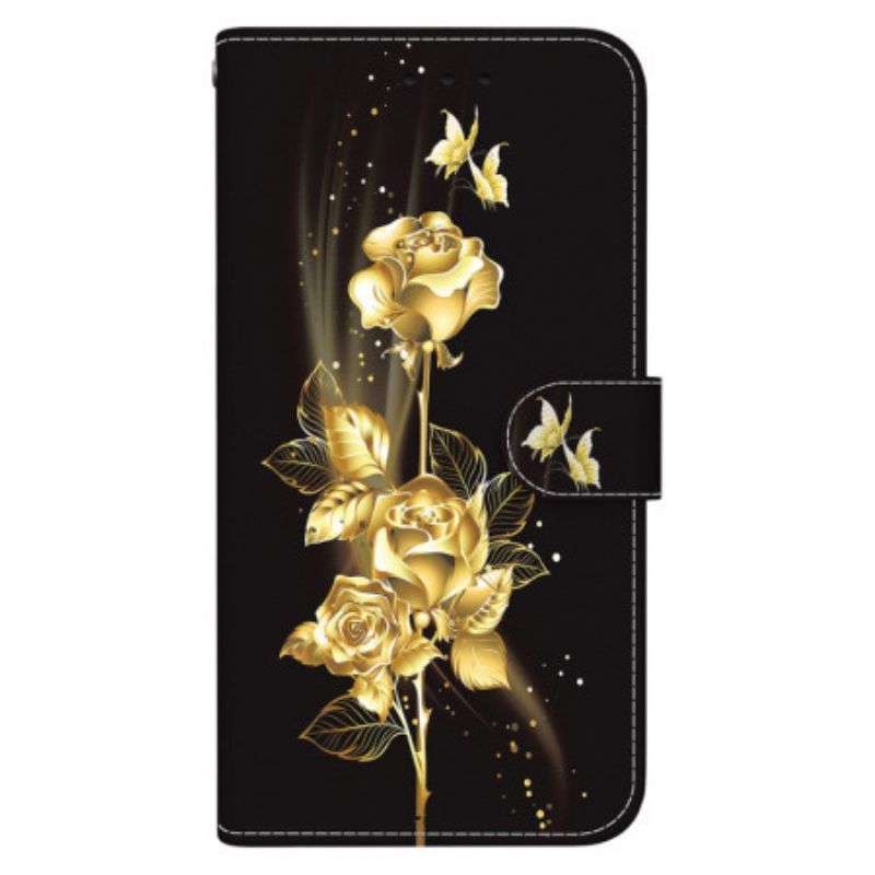 Folio Deksel Samsung Galaxy A16 5g Gylden Og Rosa Sommerfugl