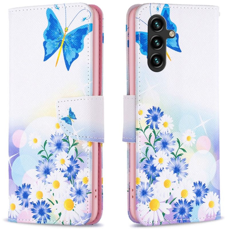 Folio Deksel Til Samsung Galaxy A16 5g Sommerfugl Og Blomster Akvarell