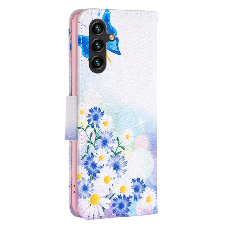 Folio Deksel Til Samsung Galaxy A16 5g Sommerfugl Og Blomster Akvarell