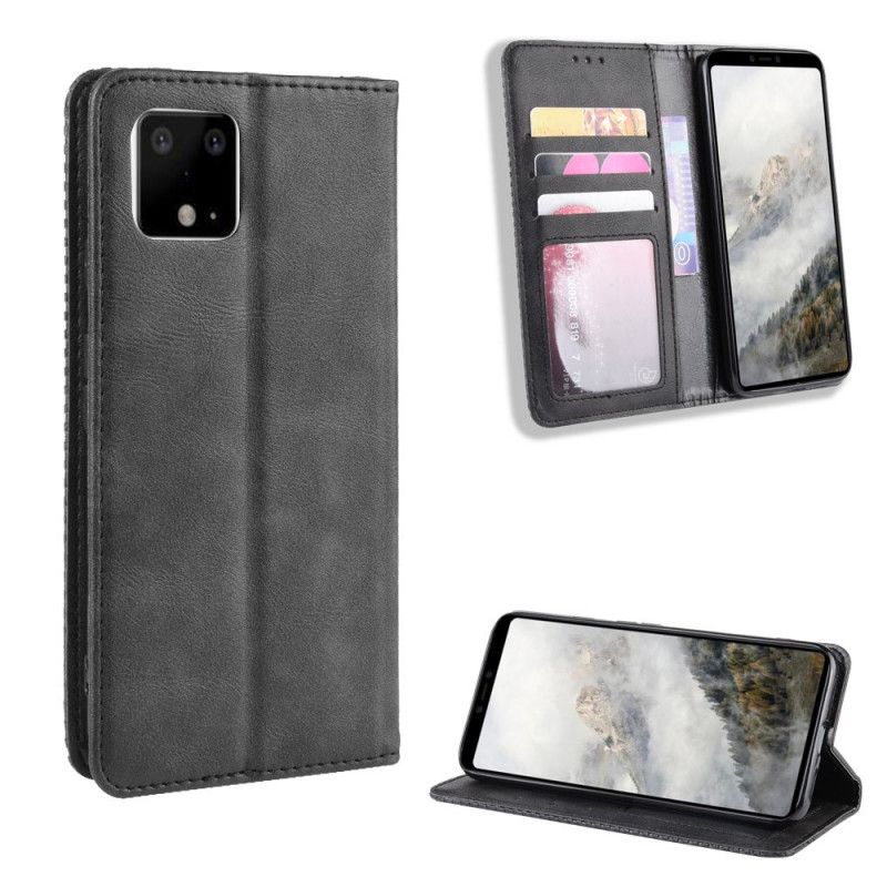 Folio Deksel Google Pixel 4 Svart Stiliserte Vintage Skinneffekt