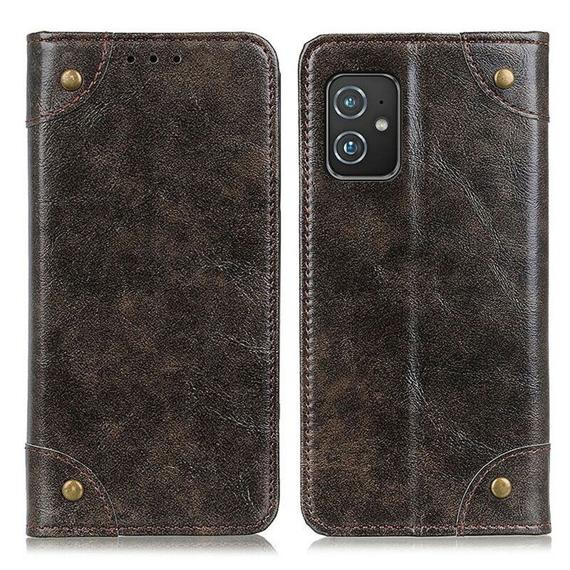 Folio Deksel Asus Zenfone 8 Split Leather Vintage Nagler Beskyttelse Deksel