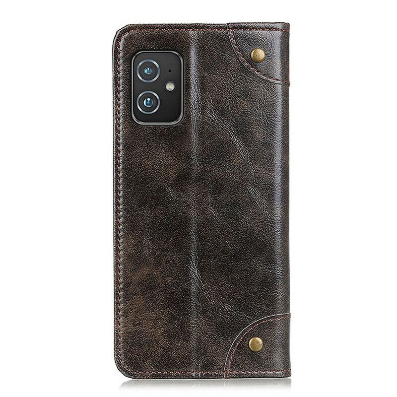 Folio Deksel Asus Zenfone 8 Split Leather Vintage Nagler Beskyttelse Deksel