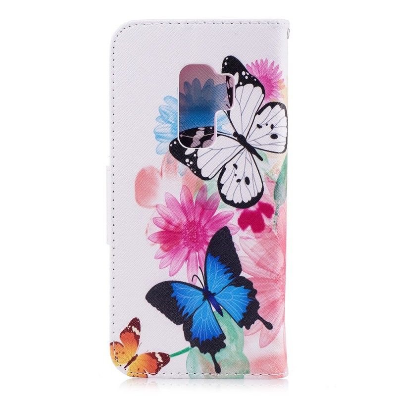 Folio Deksel for Samsung Galaxy S9 Plus Rosa Malte Sommerfugler Og Blomster