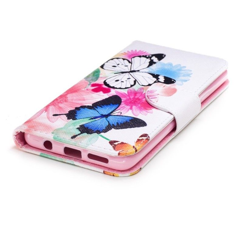 Folio Deksel for Samsung Galaxy S9 Plus Rosa Malte Sommerfugler Og Blomster