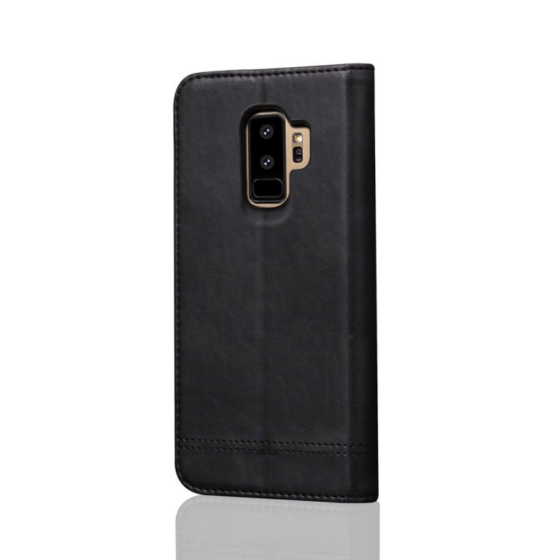 Folio Deksel Samsung Galaxy S9 Plus Svart Sydd Skinneffekt